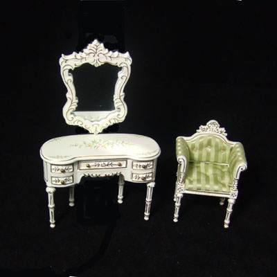 8002 1" Scale White Dresser / Vanity set for dollhouse - Click Image to Close